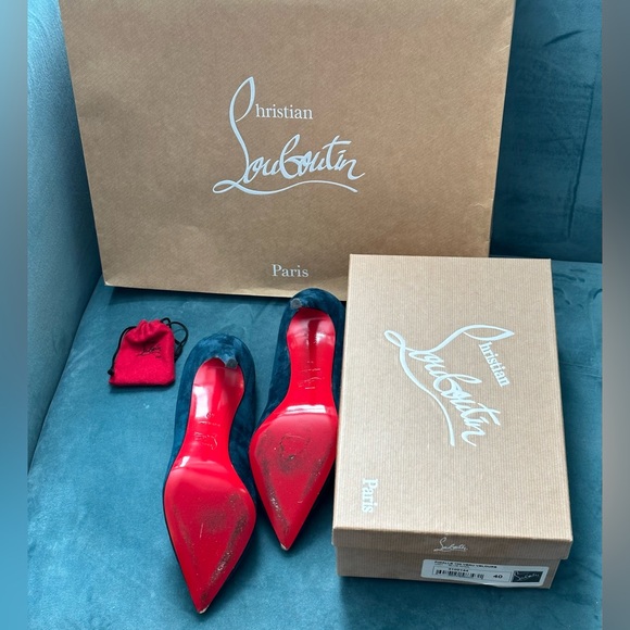 Christian Louboutin Pigalle 100 Veau Velours heels in rare Blue Kohl w/tips box - Picture 10 of 13